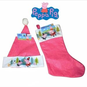 NEW Peppa Pig Festive Pink Hat and Holiday Stocking Gift Set